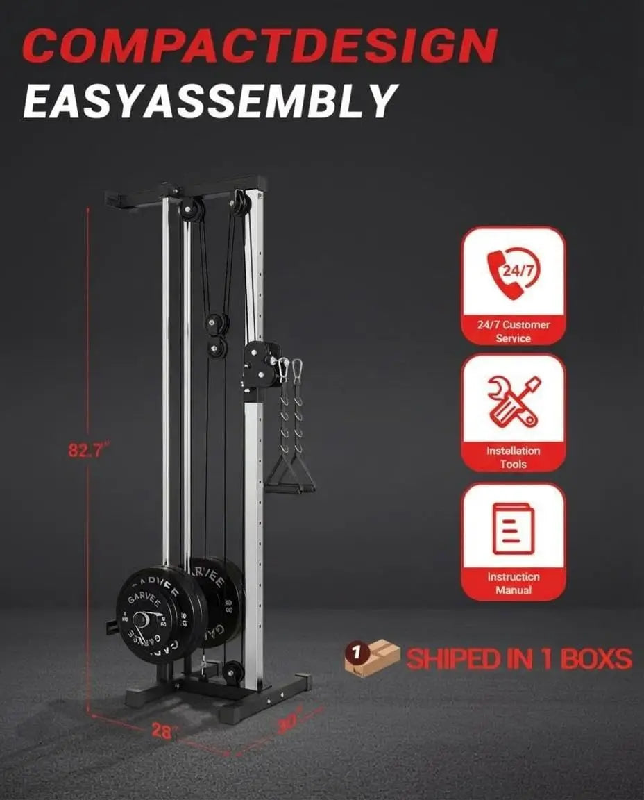 Dual Pulley Cable Crossover Machine LAT Pulldown Bar & Foot Board.