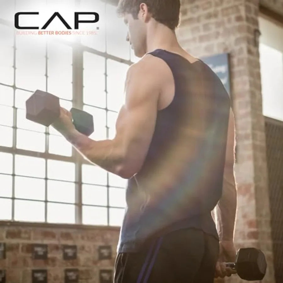 Rubber Coated Hex Dumbbell Set with Vertical Rack 100-300 lbs.