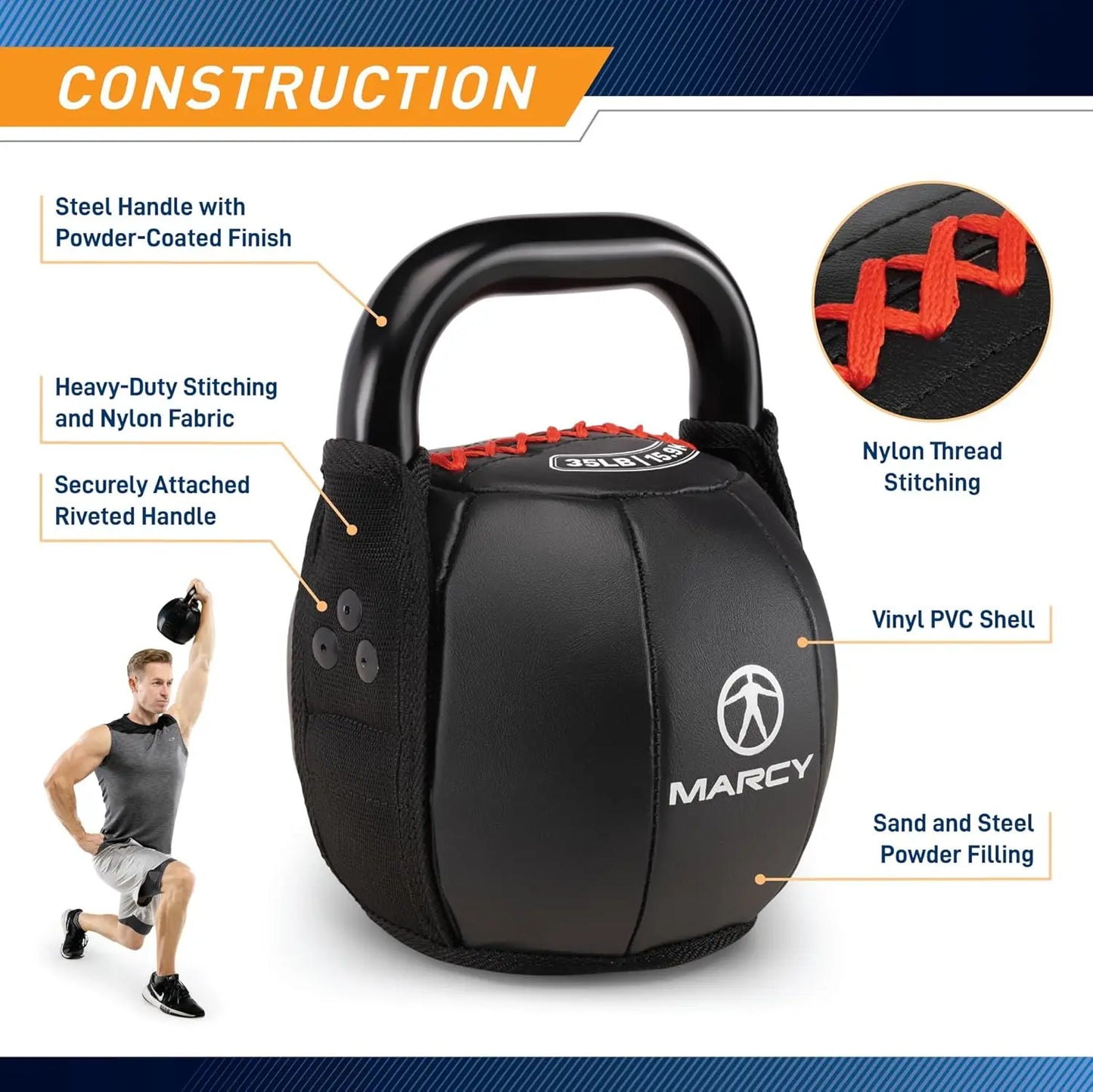 Soft Kettlebell with Handle for Weightlifting, 10-40 lbs