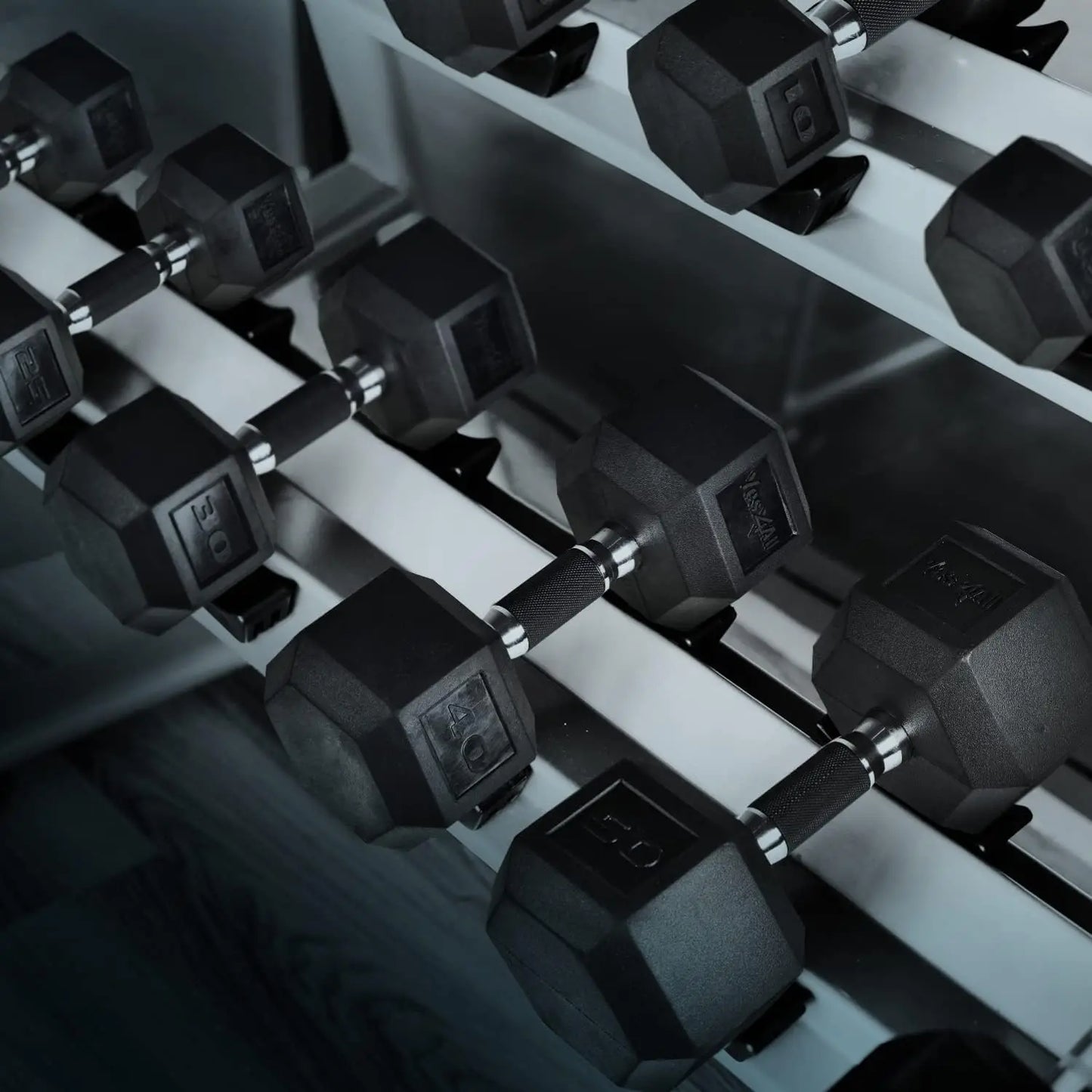 Rubber Grip Hex Dumbbells.