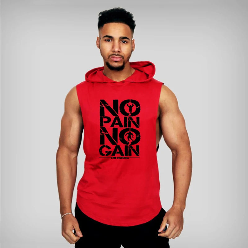 Mens Bodybuilding Sleeveless Hooded Shirts.