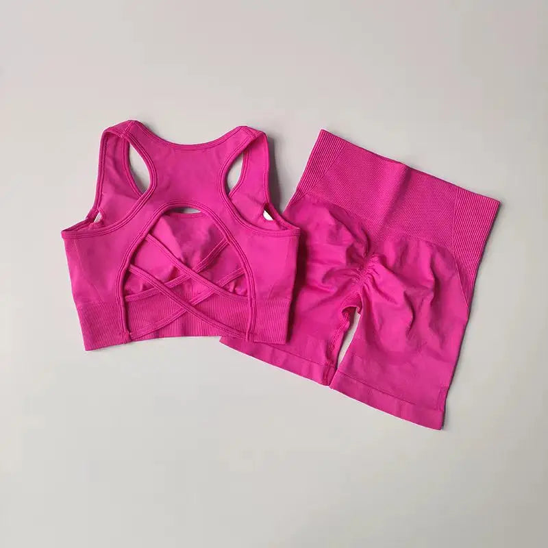 2 PCS Women's Seamless Yoga Set Sexy Sport Bra.