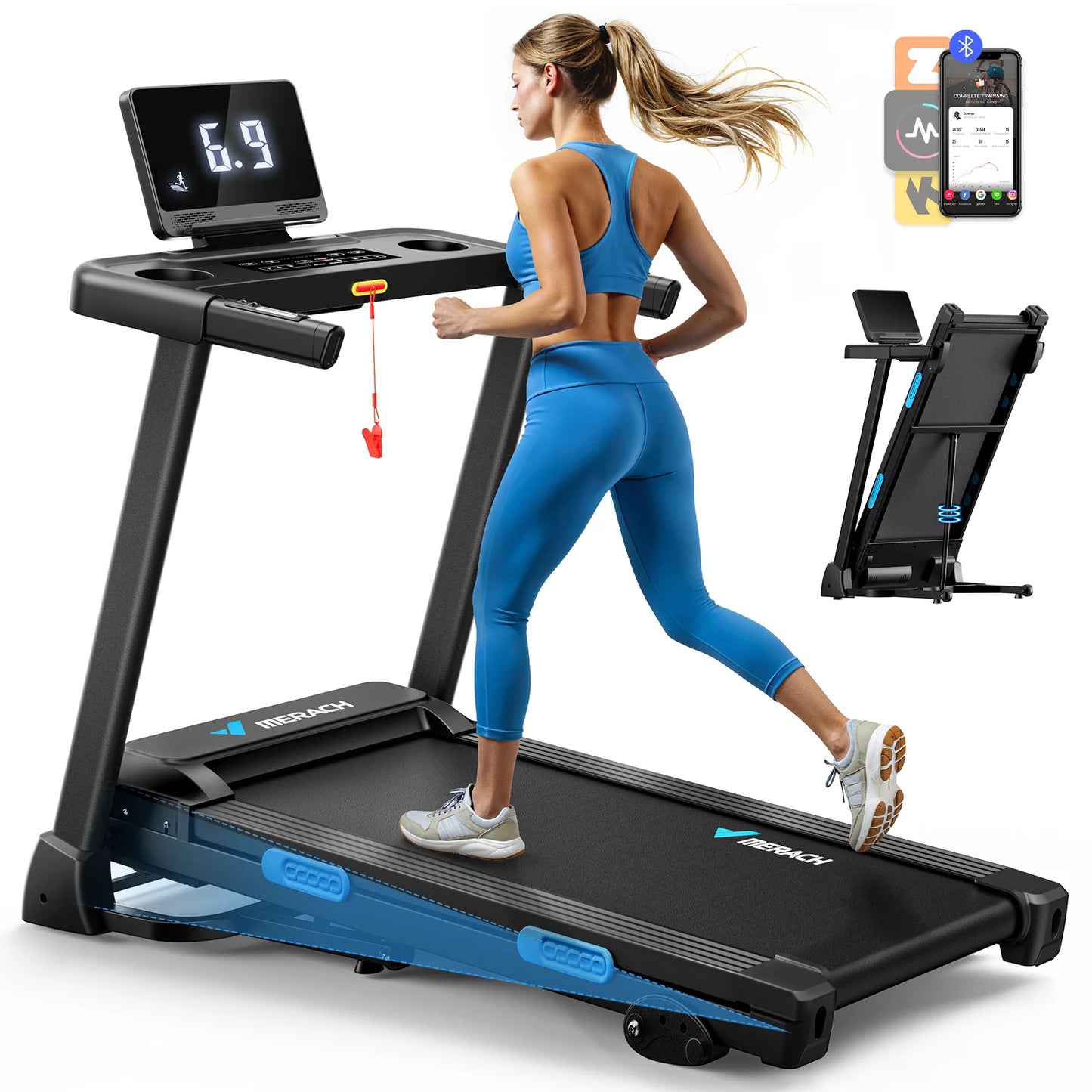 Foldable Treadmill T12 Incline. Quiet Treadmills.