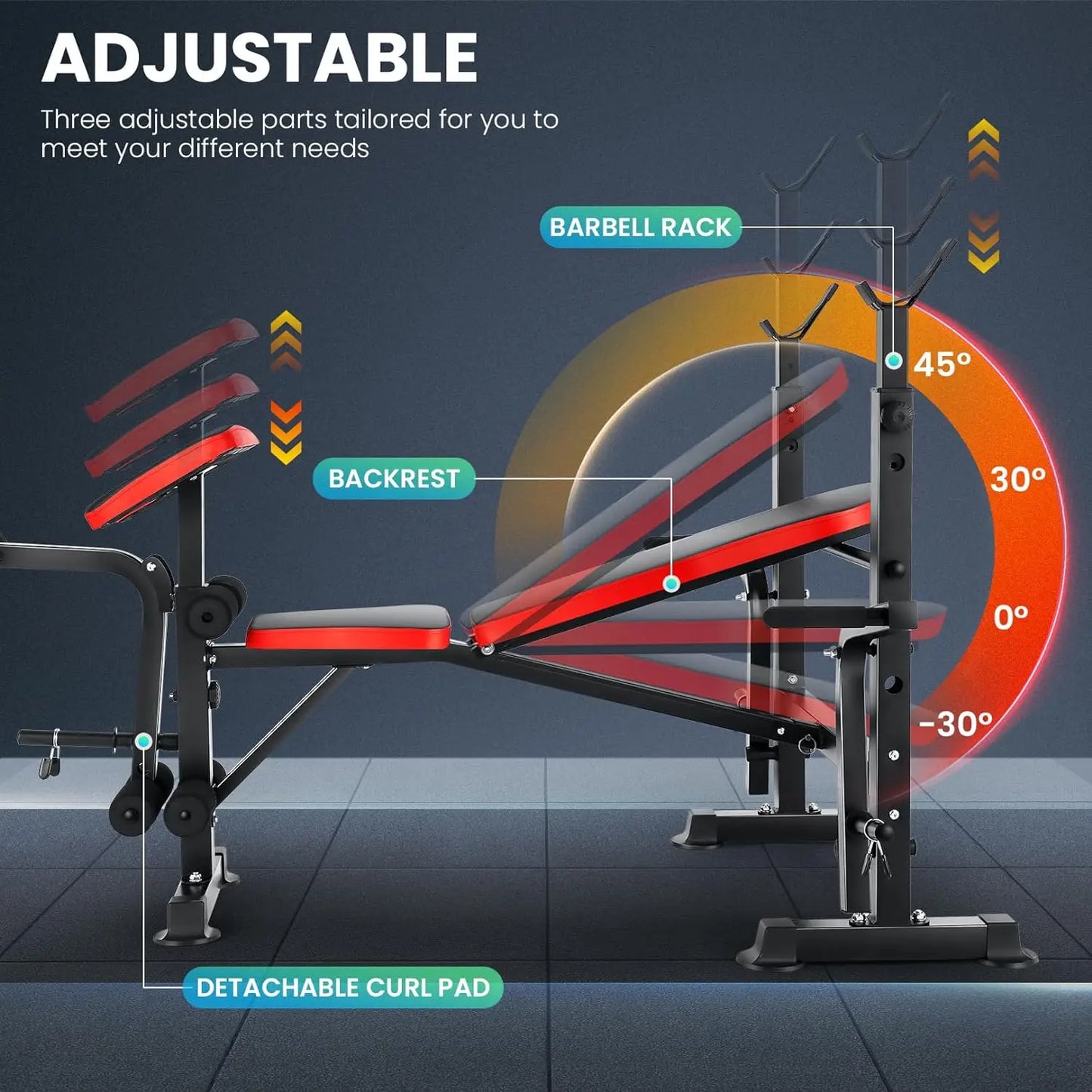 6 in 1 660lbs Weight Bench Set with Squat Rack.