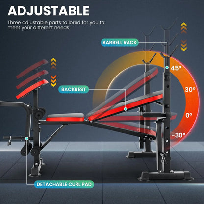 6 in 1 660lbs Weight Bench Set with Squat Rack.
