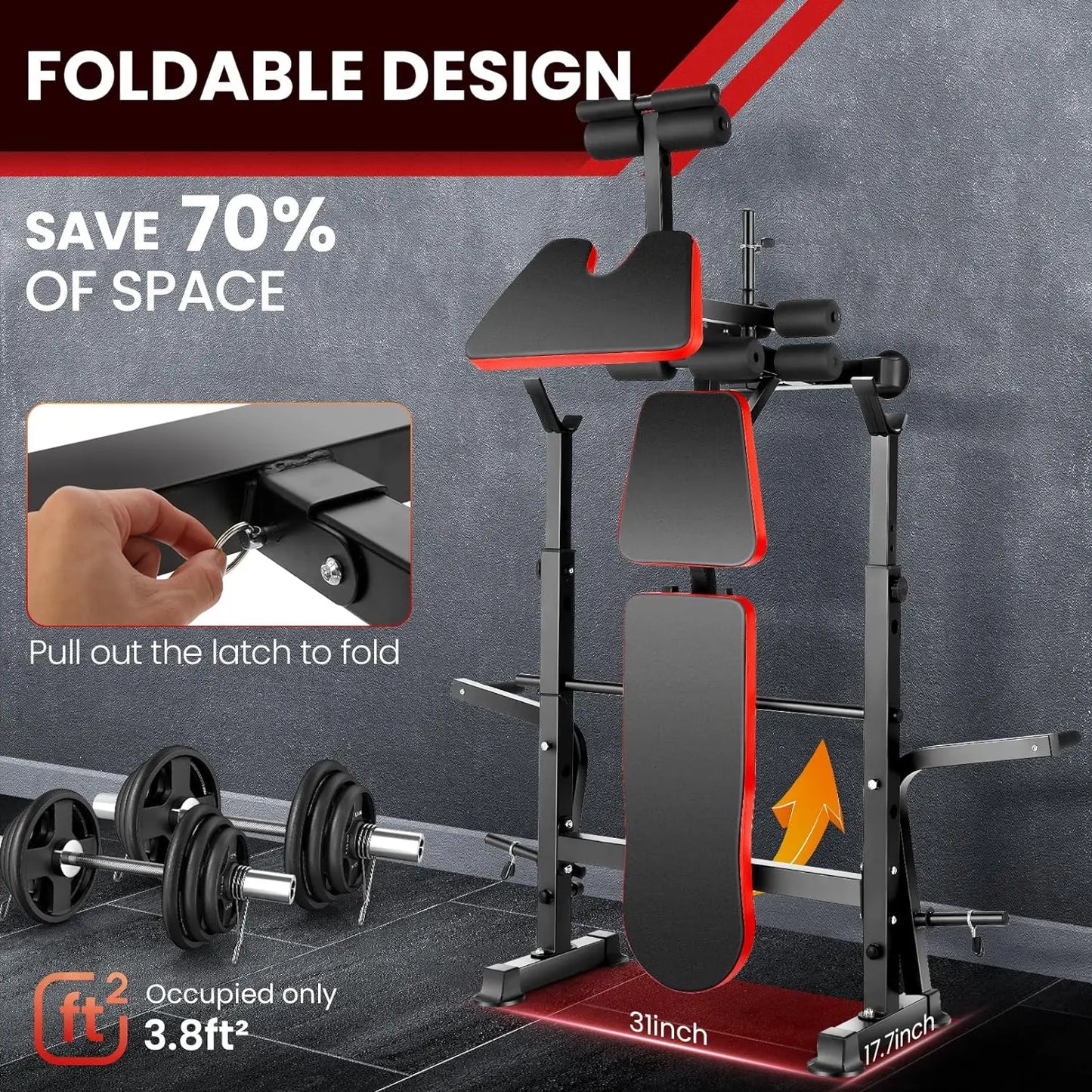 6 in 1 660lbs Weight Bench Set with Squat Rack.