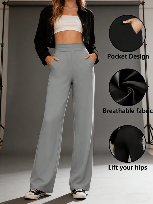 Women's Grey Fashionable Wide-leg Pants.