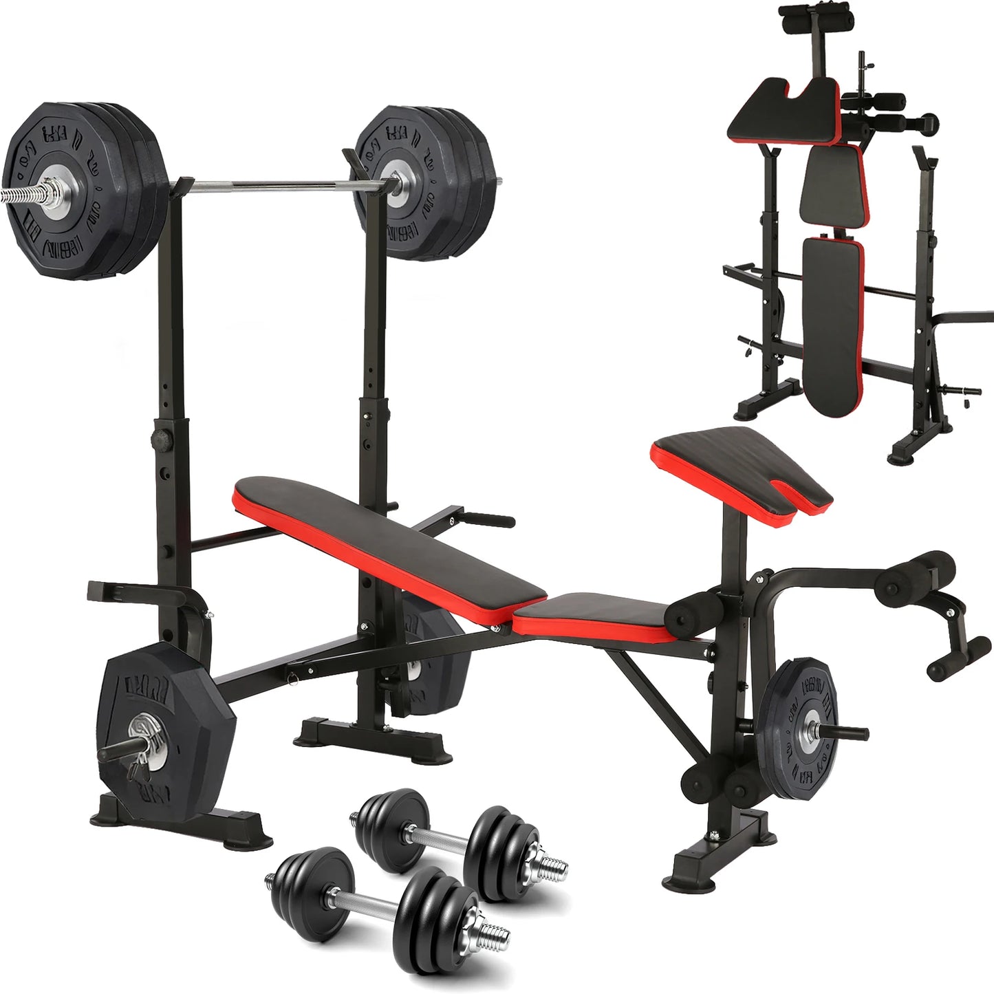 6 in 1 660lbs Weight Bench Set with Squat Rack.
