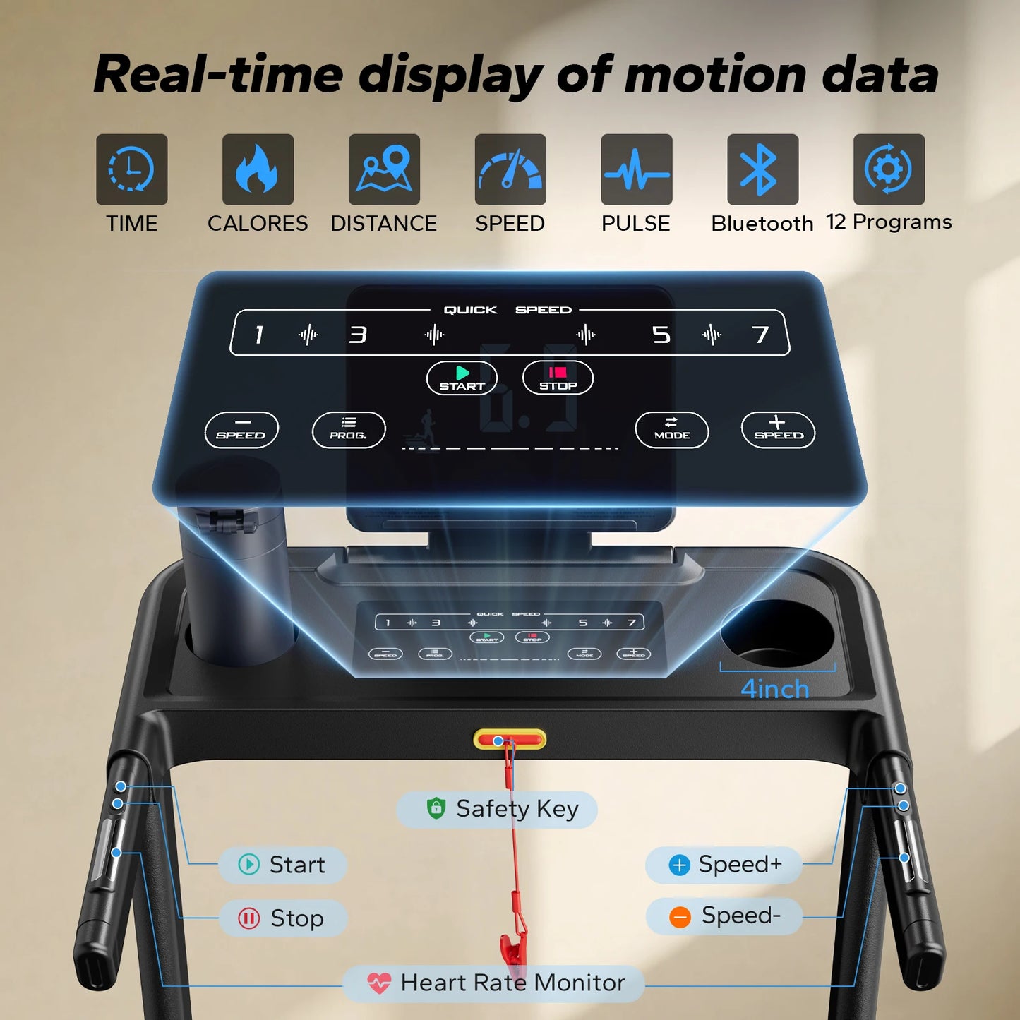 Foldable Treadmill T12 Incline. Quiet Treadmills.