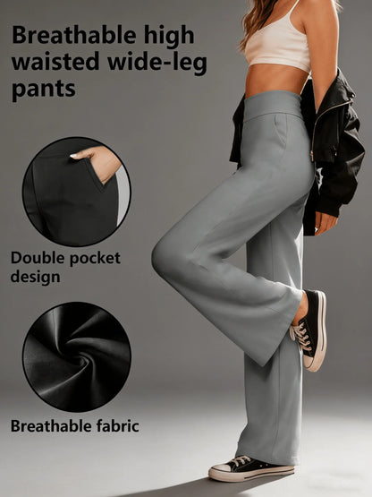 Women's Grey Fashionable Wide-leg Pants.