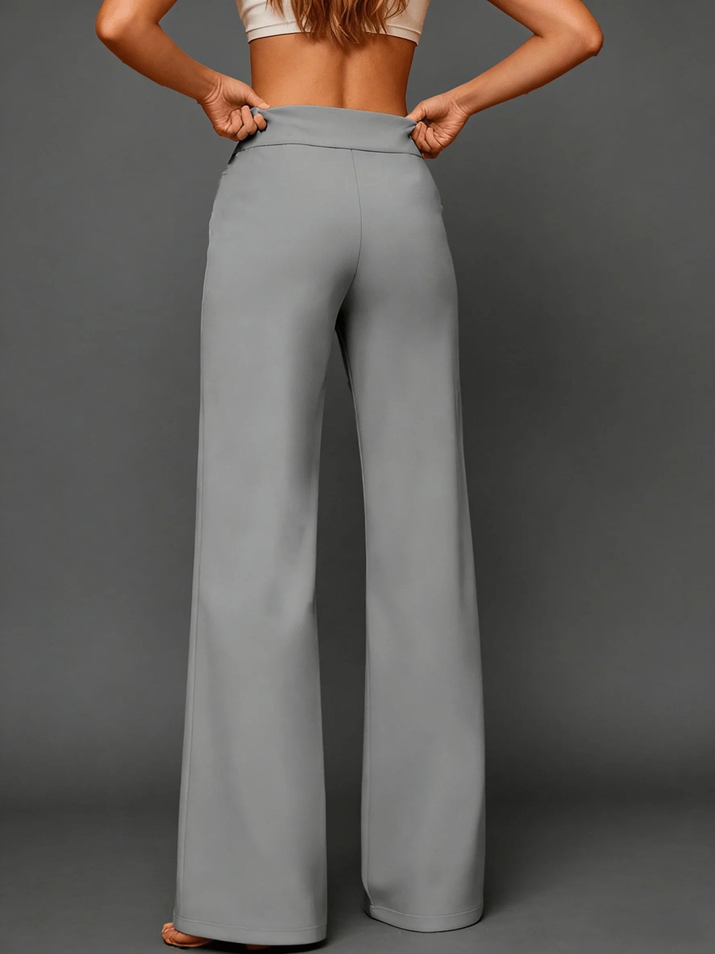 Women's Grey Fashionable Wide-leg Pants.