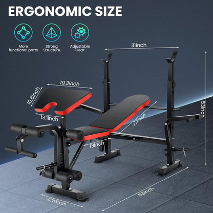 6 in 1 660lbs Weight Bench Set with Squat Rack.