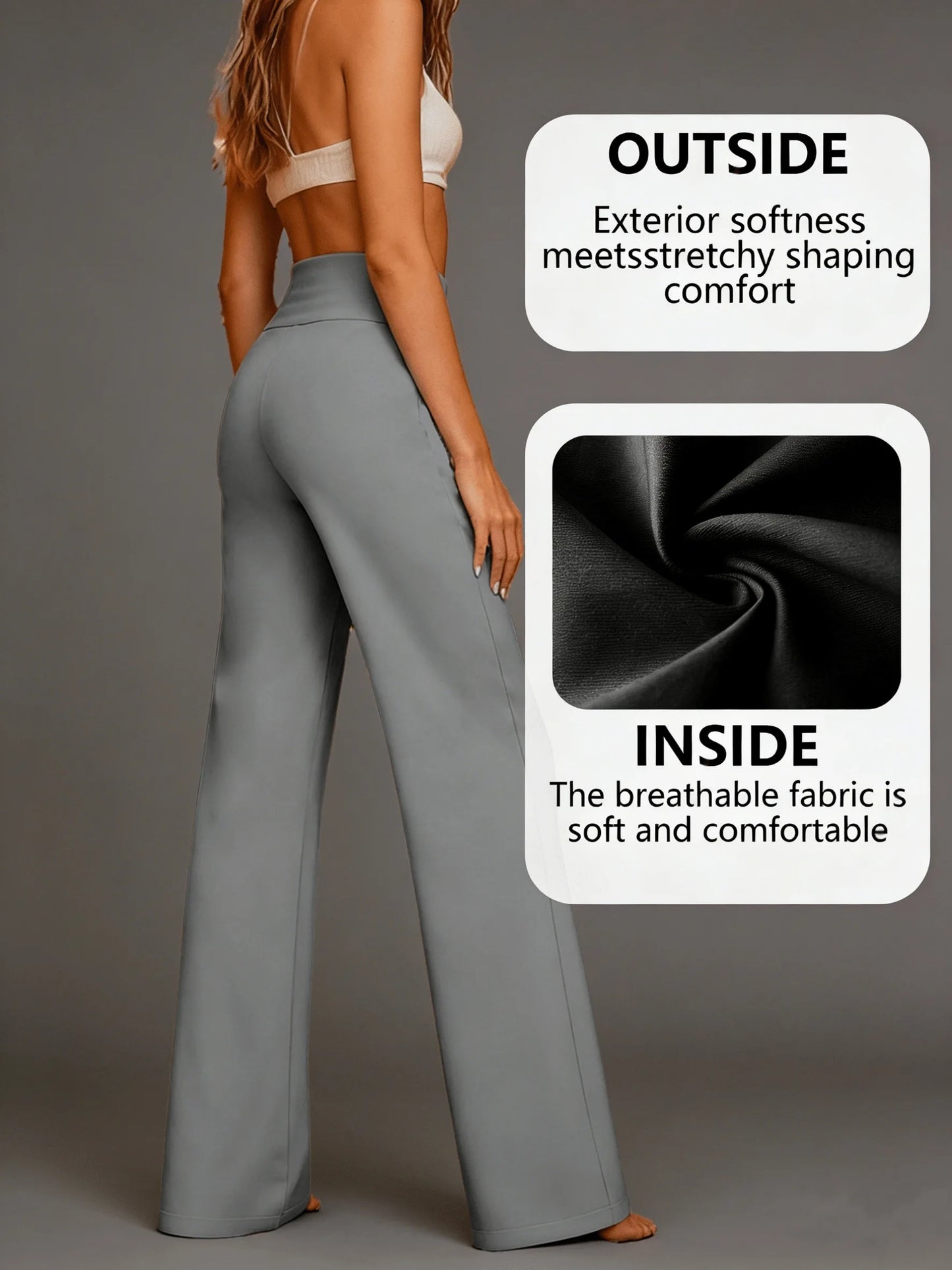 Women's Grey Fashionable Wide-leg Pants.