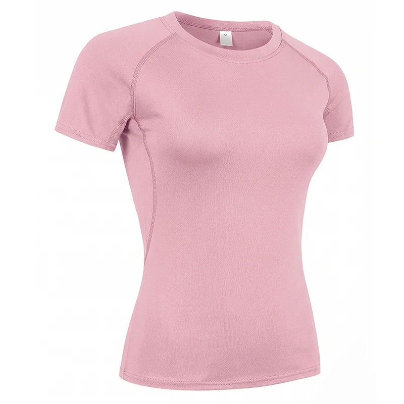 Women's Compression Shirt Short Sleeve Athletic Yoga Running T-Shirt.