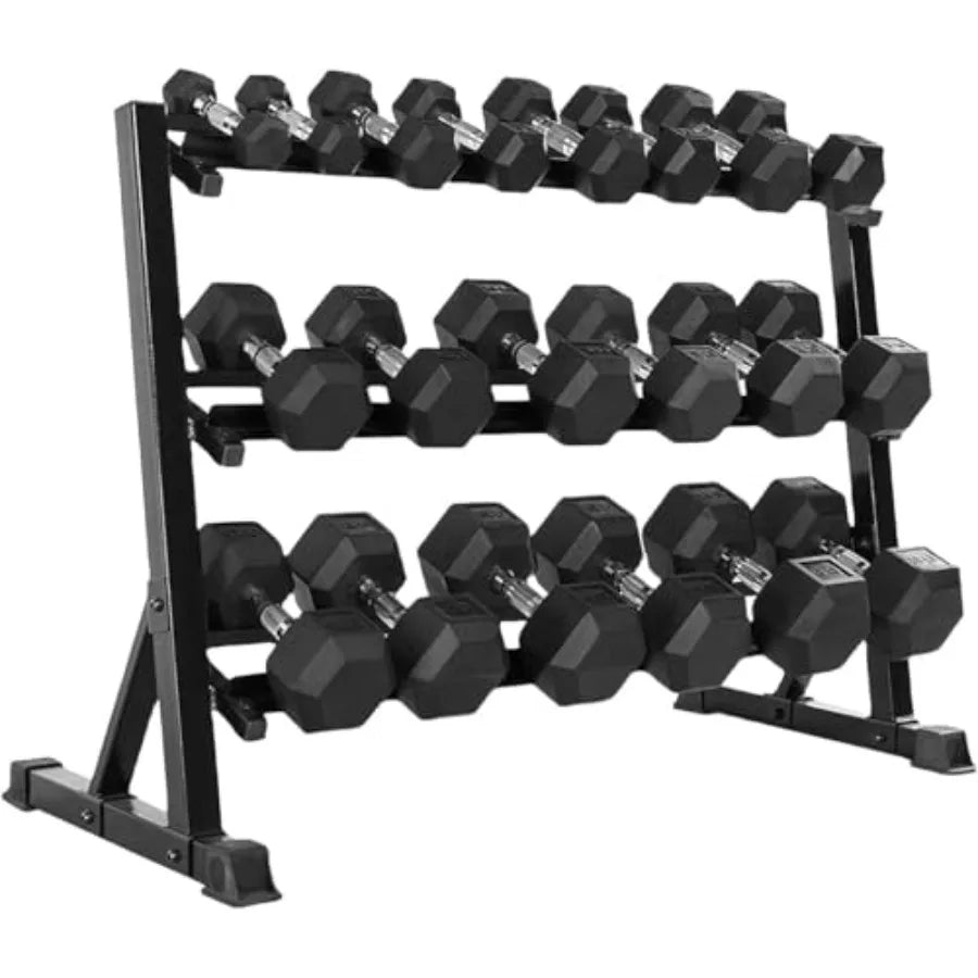 Rubber Hex Dumbbell Set with Rack - 350/450/550lbs