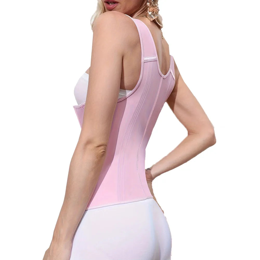 Waist Cincher Corset Vest with Zipper and Button Closure.