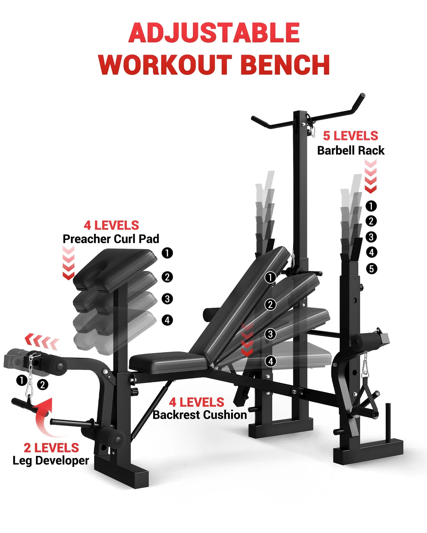 Adjustable 4-in-1 Weight Bench Set with Leg Developer.
