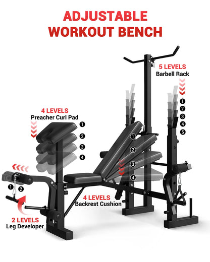 Adjustable 4-in-1 Weight Bench Set with Leg Developer.