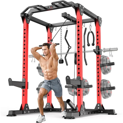 Multi-Function Squat Rack with Cable Crossover System.