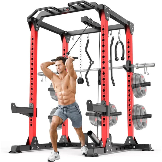 Multi-Function Squat Rack with Cable Crossover System.