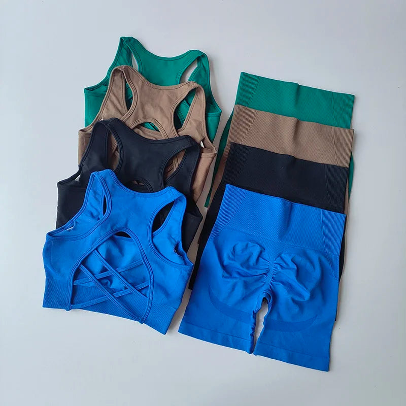 2 PCS Women's Seamless Yoga Set Sexy Sport Bra.