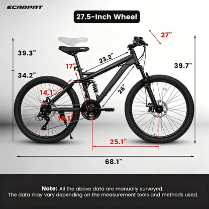 27.5 Inch Full Suspension Mountain Bike 21-Speed.