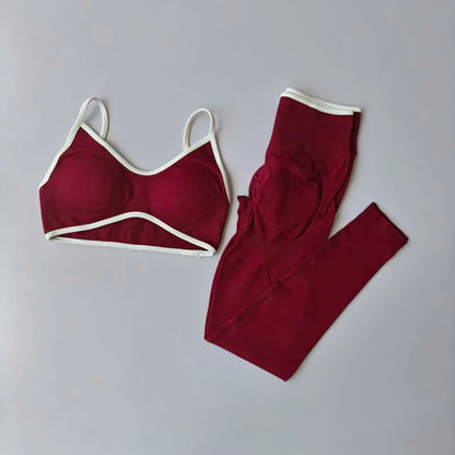 2PCS Seamless Legging Set, Strappy Sports Bra + High Waist.