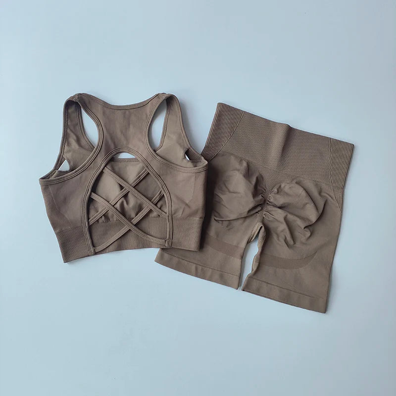 2 PCS Women's Seamless Yoga Set Sexy Sport Bra.