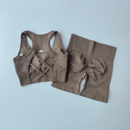 2 PCS Women's Seamless Yoga Set Sexy Sport Bra.