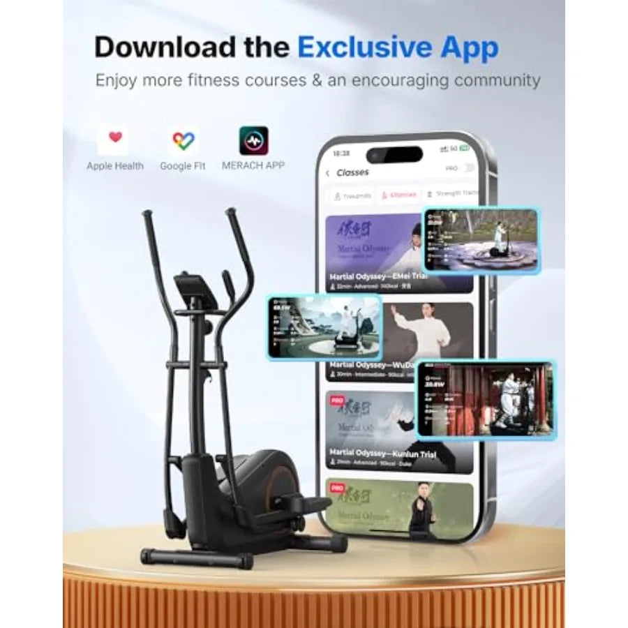 Elliptical Machine with Hyper-Quiet Magnetic Drive System.
