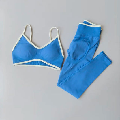 2PCS Seamless Legging Set, Strappy Sports Bra + High Waist.