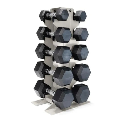 Rubber Coated Hex Dumbbell Set with Vertical Rack 100-300 lbs.