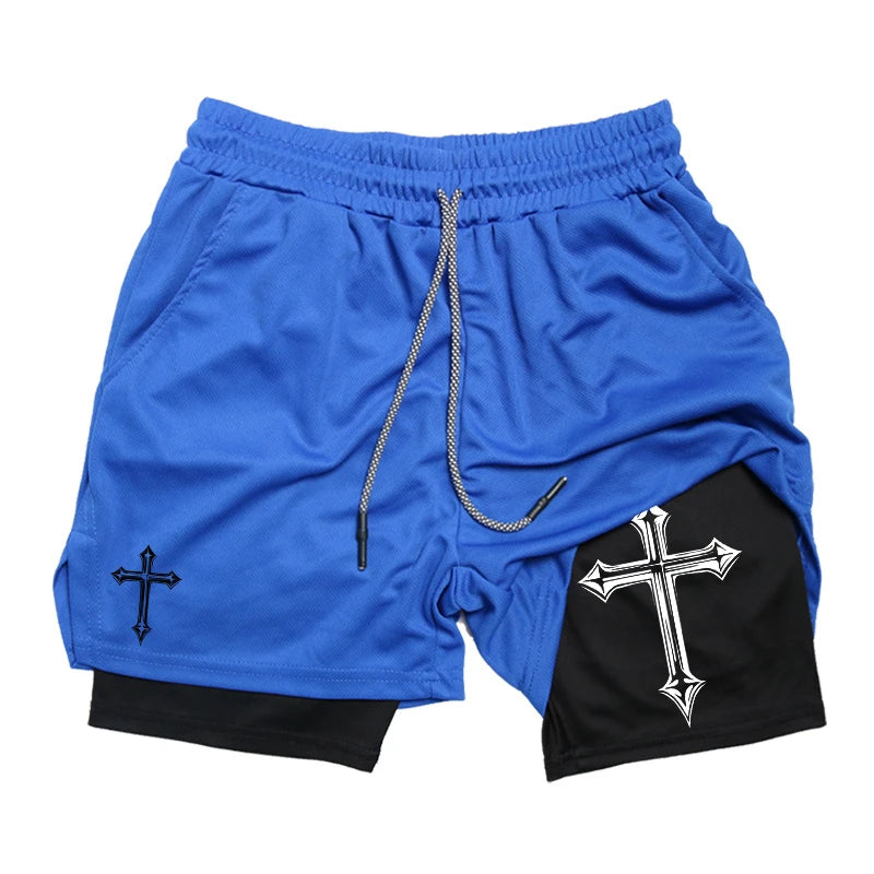 Gym Athletic Shorts with Compression Liner Phone Pocket Towel Loop.
