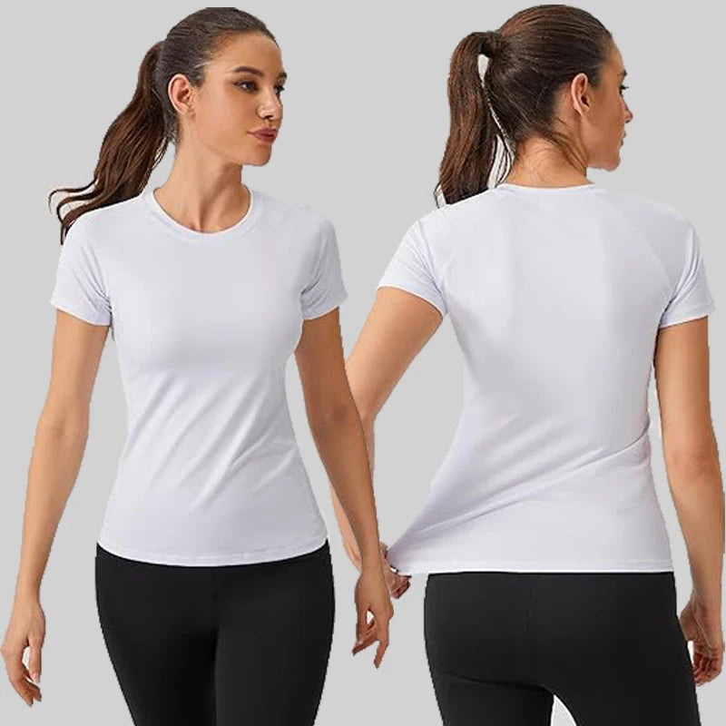 Women's Compression Shirt Short Sleeve Athletic Yoga Running T-Shirt.