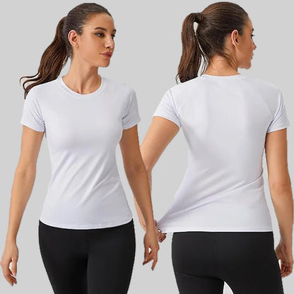 Women's Compression Shirt Short Sleeve Athletic Yoga Running T-Shirt.