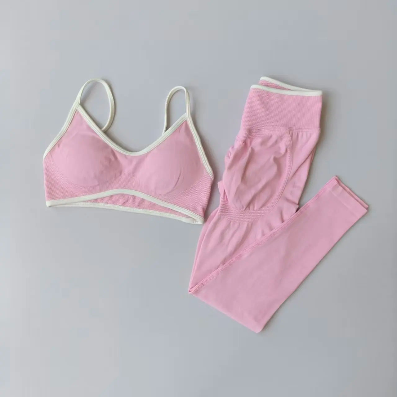 2PCS Seamless Legging Set, Strappy Sports Bra + High Waist.