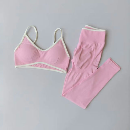 2PCS Seamless Legging Set, Strappy Sports Bra + High Waist.