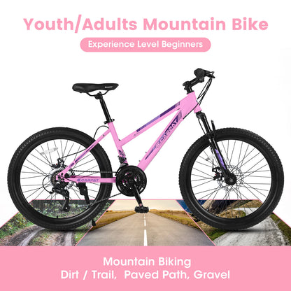 Mountain Bike 24 26 Inch Wheels, 21-Speed Disc Brake, Female Bicycles,