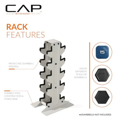 Rubber Coated Hex Dumbbell Set with Vertical Rack 100-300 lbs.
