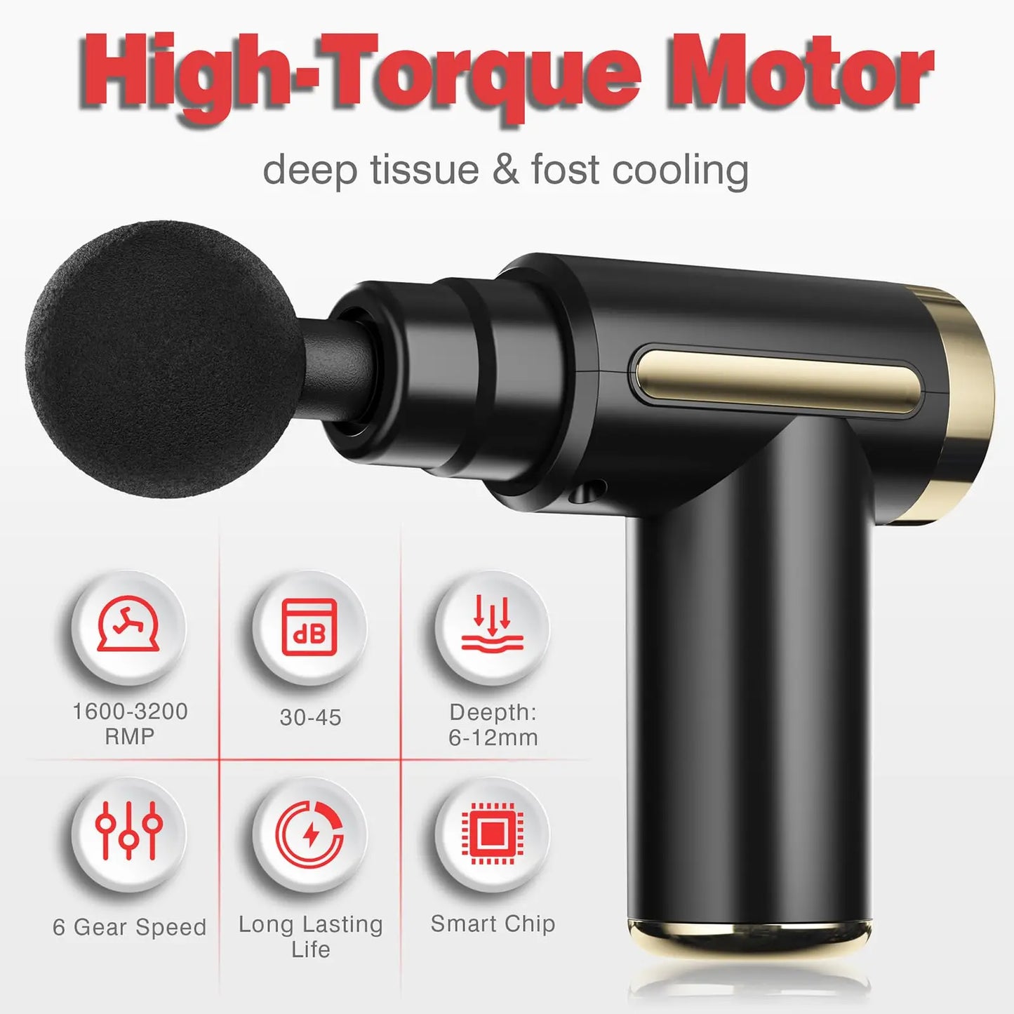 Mini Electric Massage Gun, 4 Heads 6 Speeds.