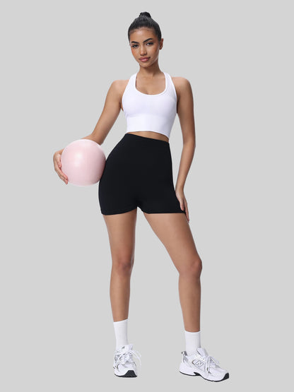 Women's Black Knitted Fabric Track Shorts Casual High Waist.
