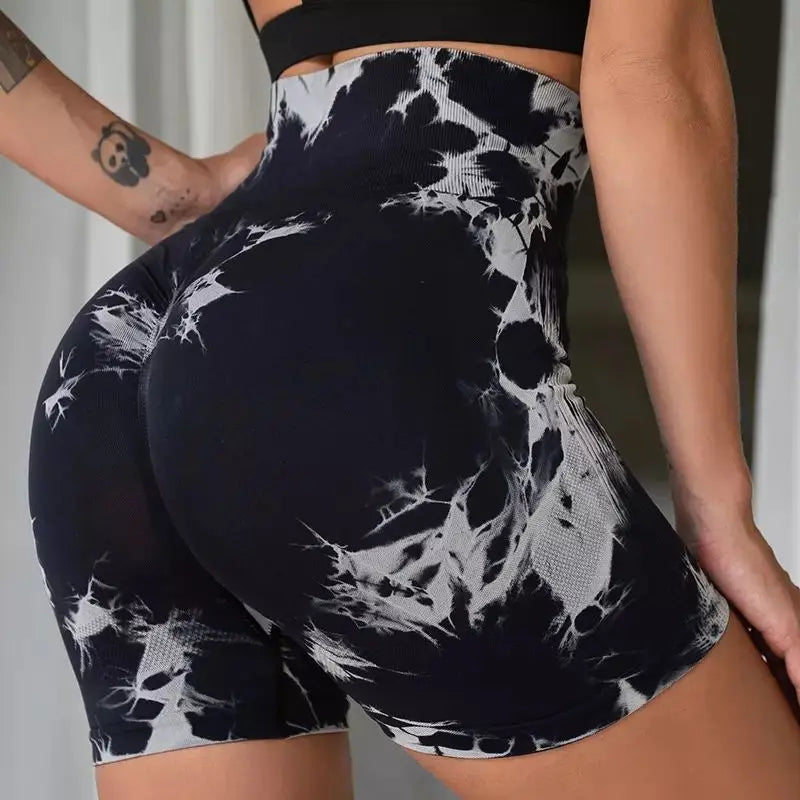 Tie-Dye Yoga Shorts for Women High Elastic Gym Shorts.