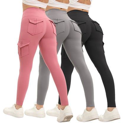 3PCS Women's Solid Color Gym Leggings High Waisted.