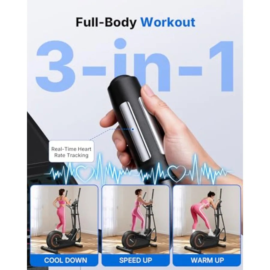 Elliptical Machine with Hyper-Quiet Magnetic Drive System.