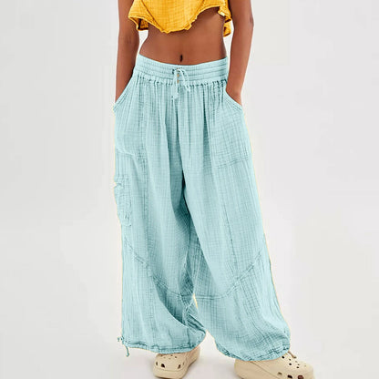 High Waist. Drawstring Palazzo Pants.