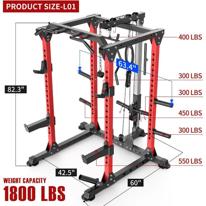 Multi-Function Squat Rack with Cable Crossover System.
