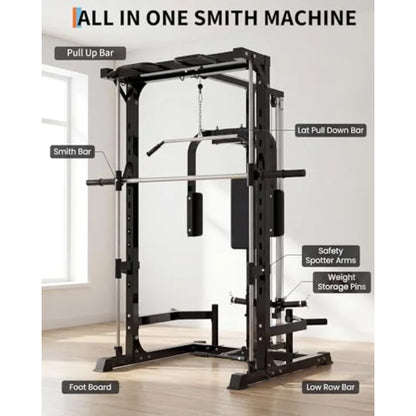 Smith Machine with Bench Heavy Duty Power Cage Squat Rack.