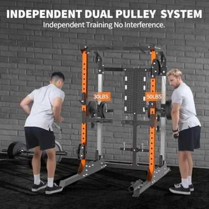 Squat Rack with Adjustable Cable Crossover.