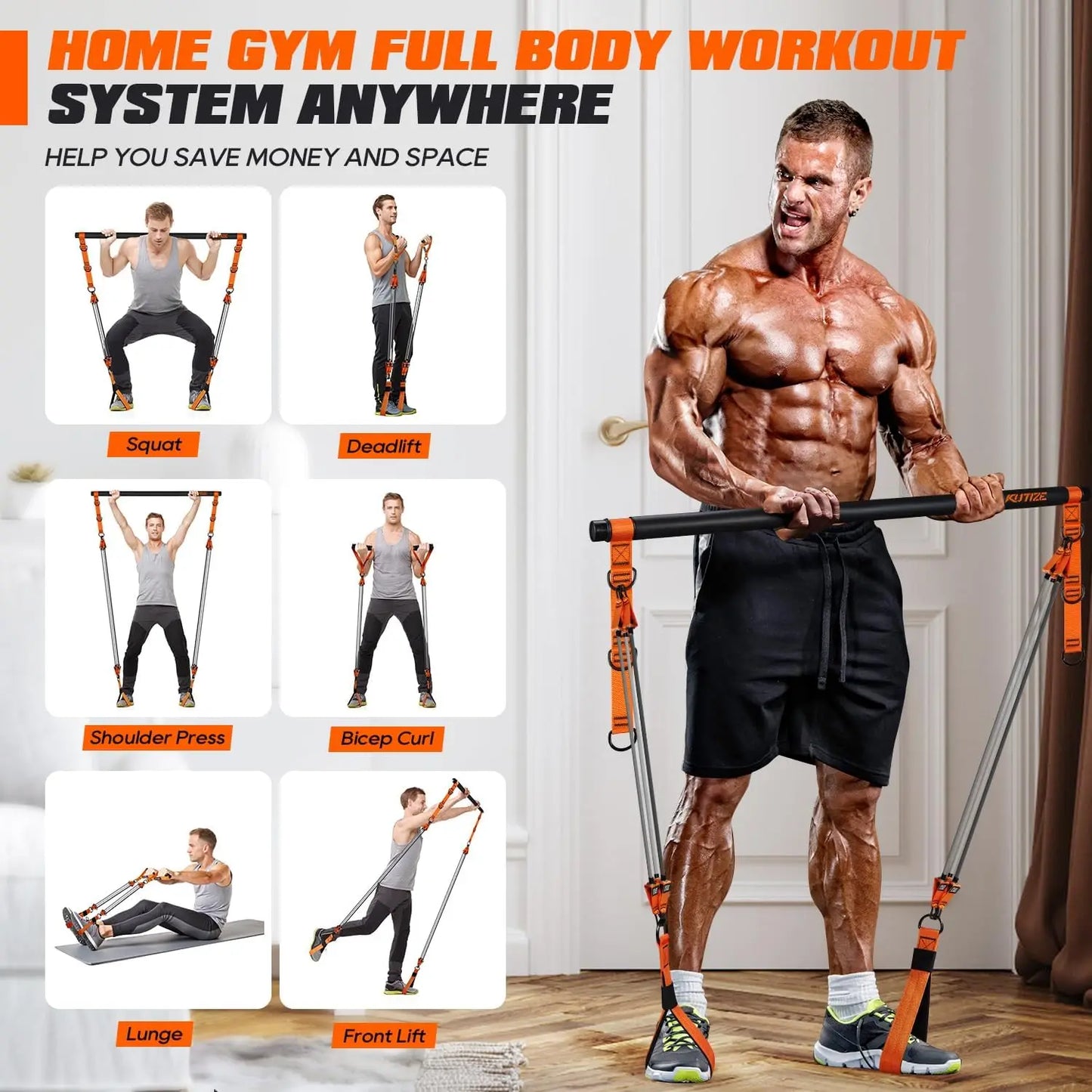 Heavy Duty Pilates Bar Kit with Resistance Bands.