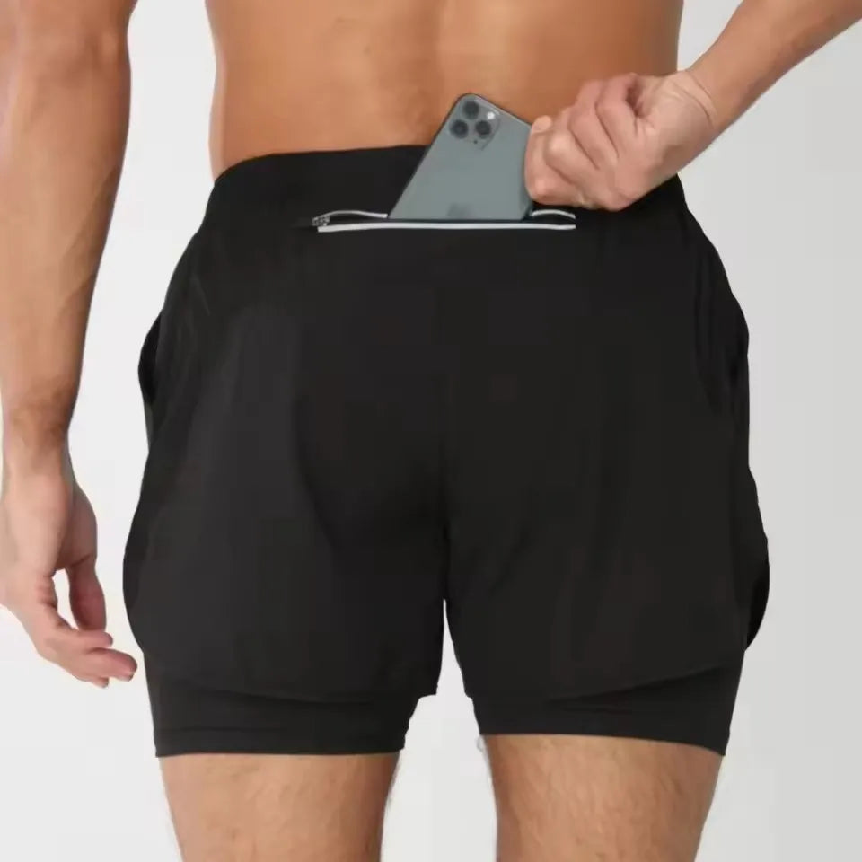 New men's running double-layer shorts.
